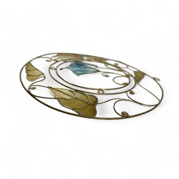 Vintage Round Capiz Shell Floral Suncatcher, 7.5" Hanging Decor - Picture 4 of 10